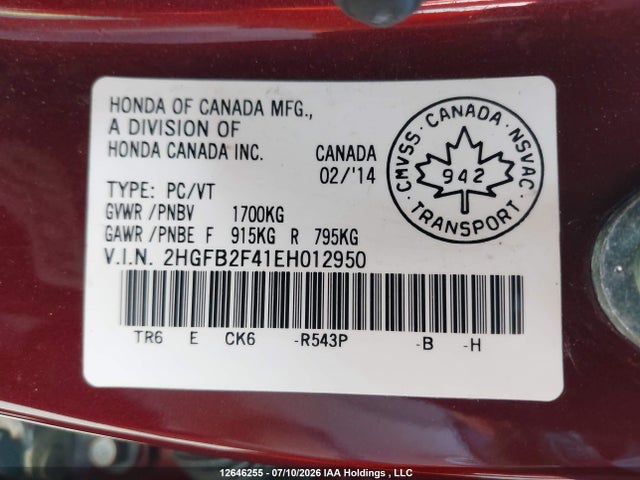 2HGFB2F41EH012950 Honda Civic Lx