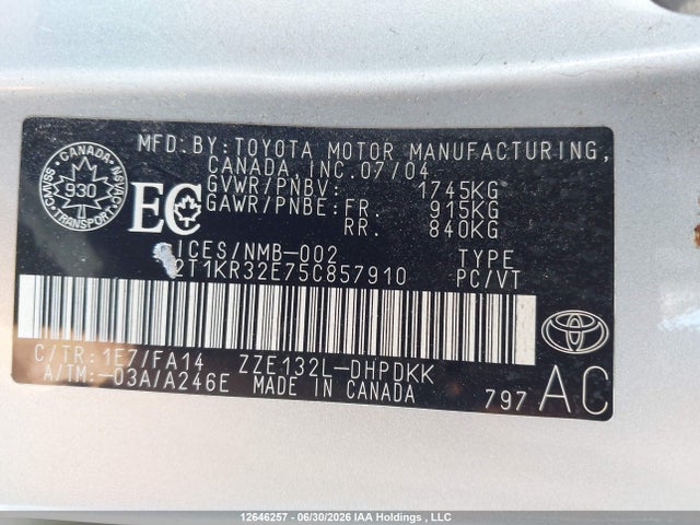 2005 Toyota Corolla Matrix Xr მანქანა იყიდება აუქციონზე, vin: 2T1KR32E75C857910, აუქციონის ნომერი: 12646257