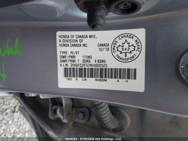 Honda Civic Lx 2019 2HGFC2F57KH002523 Image 9