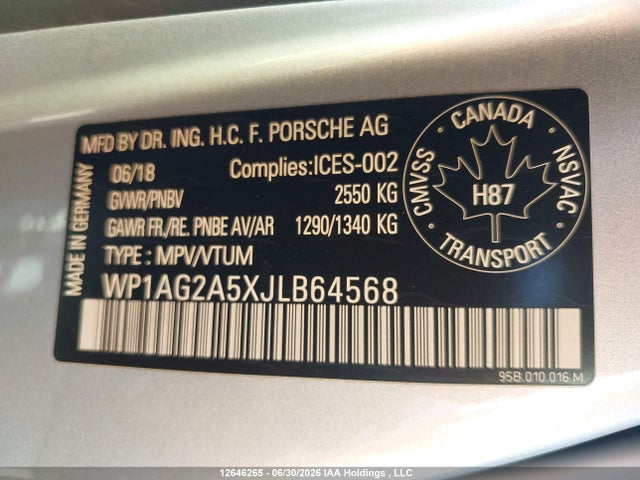Продажа на аукционе авто 2018 Porsche Macan Gts, vin: WP1AG2A5XJLB64568, номер лота: 12646265