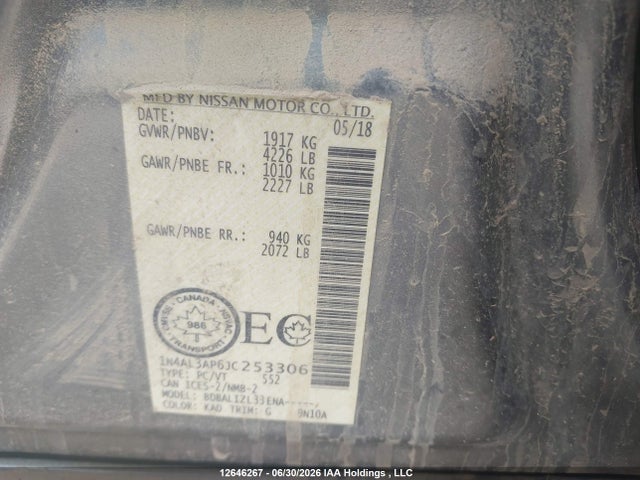 1N4AL3AP6JC253306 Nissan Altima 2.5 S/2.5 Sl Tech/2.5 Sv