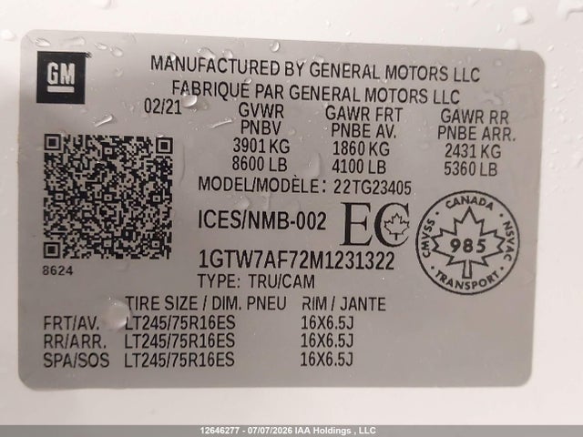 GMC Savana G2500 2021 1GTW7AF72M1231322 Image 9
