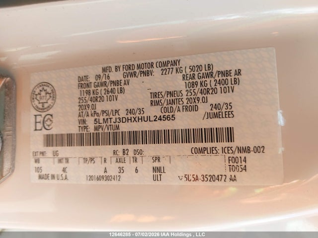 5LMTJ3DHXHUL24565 Lincoln Mkc Reserve