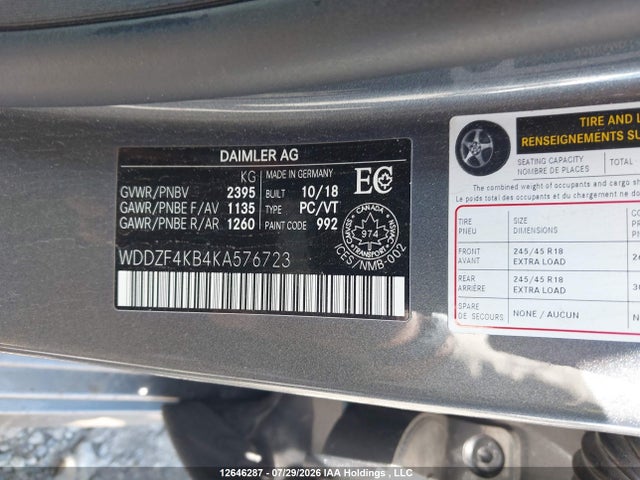 Auction sale of the 2019 Mercedes-benz E 300 4matic, vin: WDDZF4KB4KA576723, lot number: 12646287