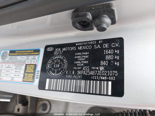 2018 Kia Rio Lx/lx+ მანქანა იყიდება აუქციონზე, vin: 3KPA25AB7JE021075, აუქციონის ნომერი: 12646294