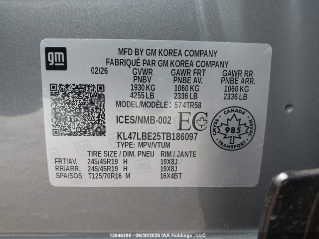 12646295 :رقم المزاد ، KL47LBE25TB186097 vin ، 2026 Buick Envista Sport Touring مزاد بيع
