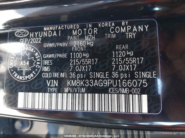 2023 Hyundai Kona Electric Ultimate მანქანა იყიდება აუქციონზე, vin: KM8K33AG9PU166075, აუქციონის ნომერი: 12646308