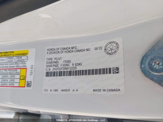 Honda Civic 2022 2HGFE2F29NH122229 Image 19