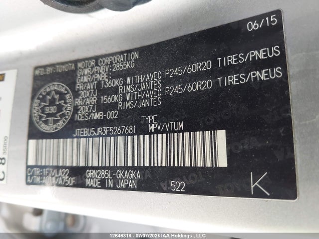 Toyota 4runner Sr5 V6 2015 JTEBU5JR3F5267681 Image 18