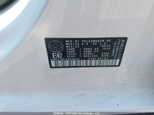 3VWG57BU7KM045894 Volkswagen Jetta 1.4 Tsi Execline