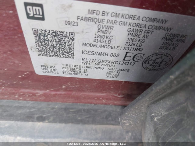 Aukcja sprzedaży 2024 Chevrolet Trax 1rs, vin: KL77LGE2XRC134113, numer aukcji: 12641208