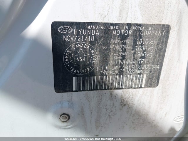 Aukcja sprzedaży 2019 Hyundai Elantra Sport, vin: KMHD04LB1KU822044, numer aukcji: 12646328