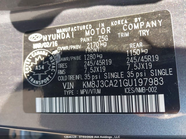 Hyundai Tucson Limited 2016 KM8J3CA21GU197983 Image 18