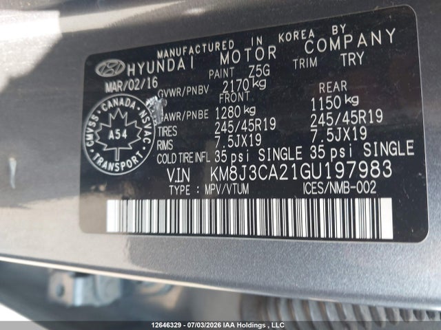 Hyundai Tucson Limited 2016 KM8J3CA21GU197983 Image 9