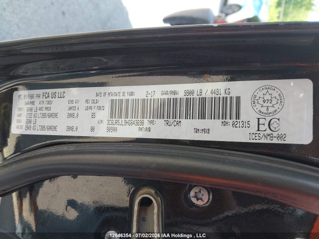 Aukcja sprzedaży 2017 Ram 2500 Slt, vin: 3C6UR5JL9HG643698, numer aukcji: 12646354