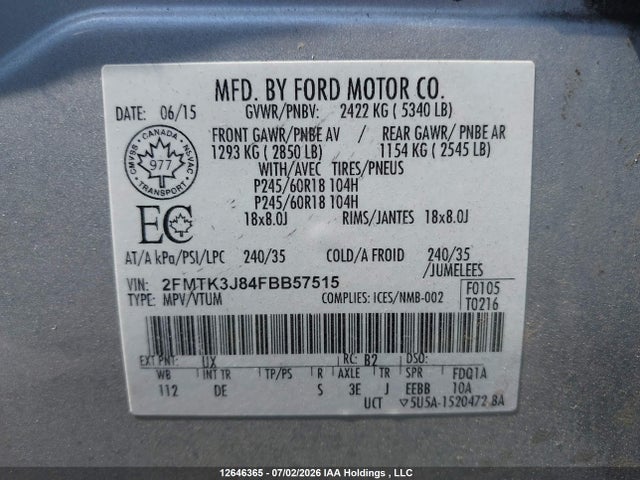 Ford EDGE SE 2015 2FMTK3G84FBB57515 Image 18