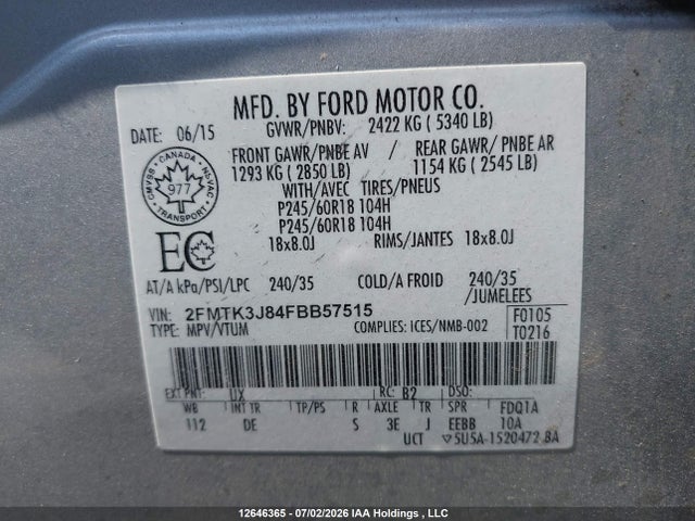 Ford EDGE SE 2015 2FMTK3G84FBB57515 Image 9