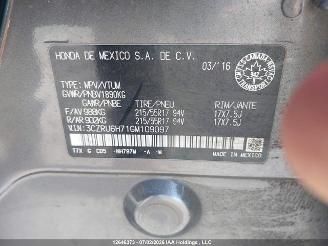 Honda Hr-v Exl 2016 3CZRU6H71GM109097 Image 25