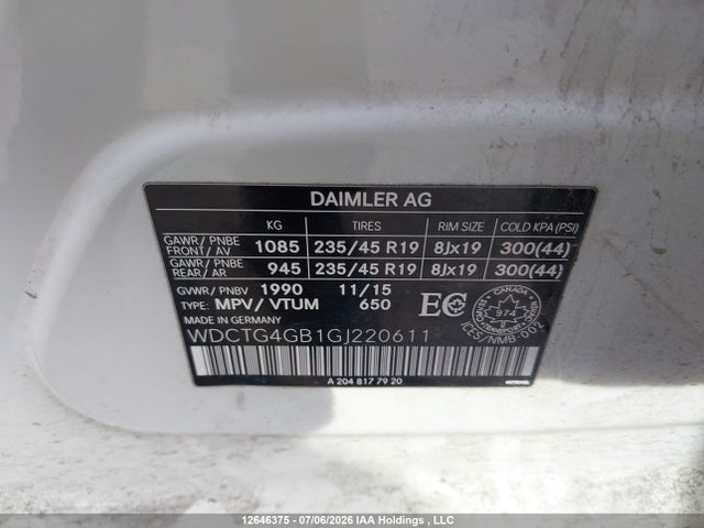 WDCTG4GB1GJ220611 Mercedes-Benz Gla 250 4matic