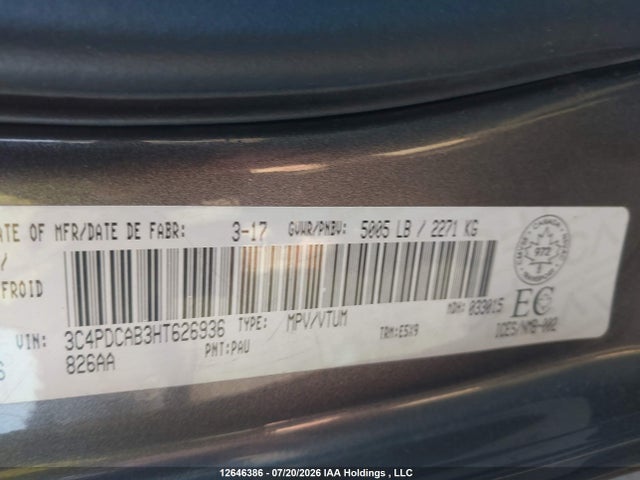 Продажа на аукционе авто 2017 Dodge Journey, vin: 3C4PDCAB3HT626936, номер лота: 12646386