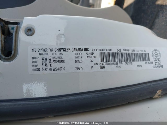 Продажа на аукционе авто 2012 Dodge Grand Caravan Se, vin: 2C4RDGBG8CR394453, номер лота: 12646393