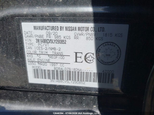 Nissan SENTRA SV 2020 3N1AB8CV5LY290852 Image 9