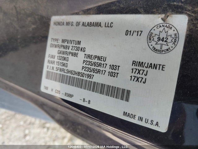 Honda Odyssey Ex-l 2017 5FNRL5H63HB501997 Image 17