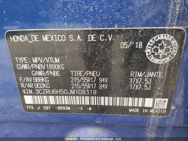 Honda HR-V EX 2018 3CZRU6H50JM108318 Image 9