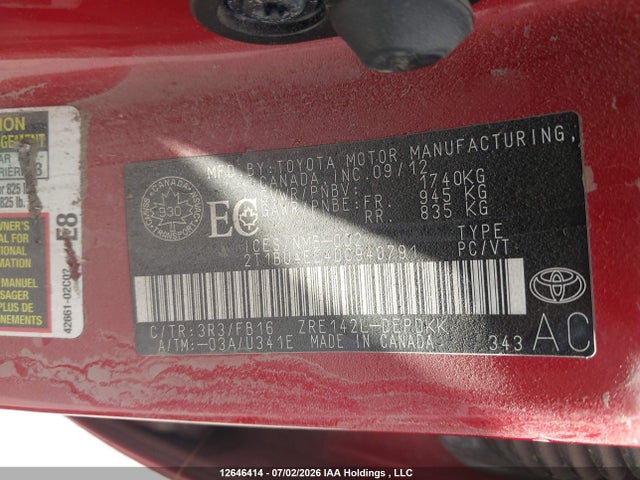 Продаж на аукціоні авто 2013 Toyota Corolla Ce, vin: 2T1BU4EE4DC940791, номер лоту: 12646414