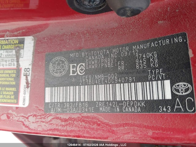 Продаж на аукціоні авто 2013 Toyota Corolla Ce, vin: 2T1BU4EE4DC940791, номер лоту: 12646414