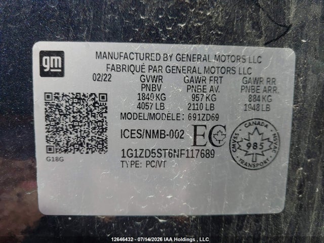 Chevrolet MALIBU LT 2022 1G1ZD5ST6NF117689 Image 9