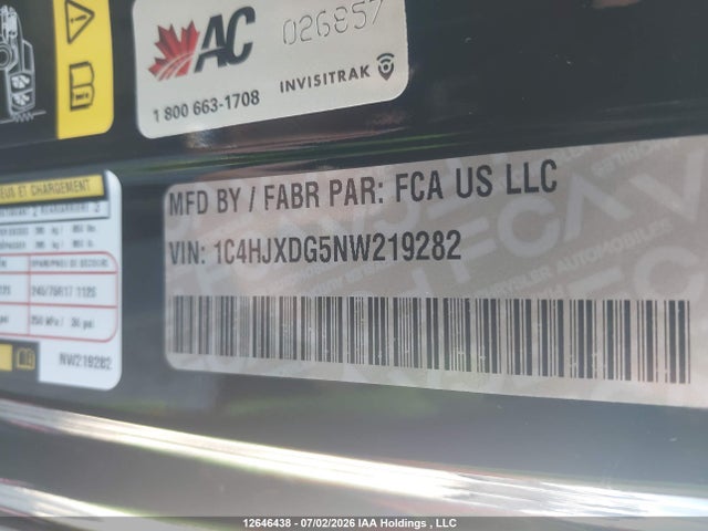 12646438 :رقم المزاد ، 1C4HJXDG5NW219282 vin ، 2022 Jeep Wrangler Unlimited Sport S مزاد بيع