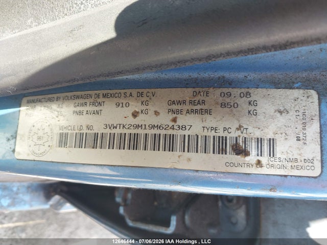 Aukcja sprzedaży 2009 Volkswagen City Jetta, vin: 3VWTK29M19M624387, numer aukcji: 12646444