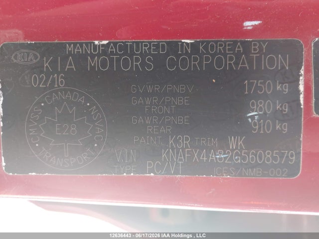 Aukcja sprzedaży 2016 Kia Forte 2.0l Ex/2.0l Ex Se, vin: KNAFX4A82G5608579, numer aukcji: 12636443
