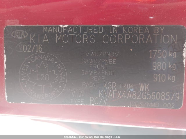 Aukcja sprzedaży 2016 Kia Forte 2.0l Ex/2.0l Ex Se, vin: KNAFX4A82G5608579, numer aukcji: 12636443