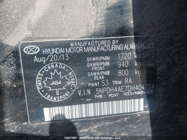 Aukcja sprzedaży 2013 Hyundai Elantra Gls, vin: 5NPDH4AE7DH404224, numer aukcji: 12637897