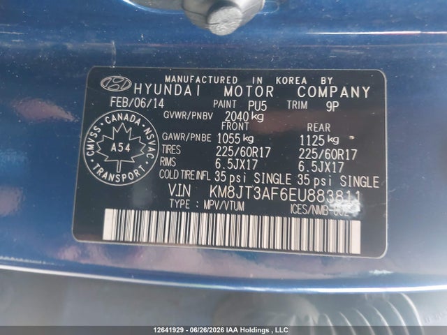 2014 Hyundai Tucson Gl მანქანა იყიდება აუქციონზე, vin: KM8JT3AF6EU883811, აუქციონის ნომერი: 12641929