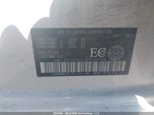 Aukcja sprzedaży 2019 Subaru Impreza Sport/touring, vin: 4S3GTAC63K3762736, numer aukcji: 12633681