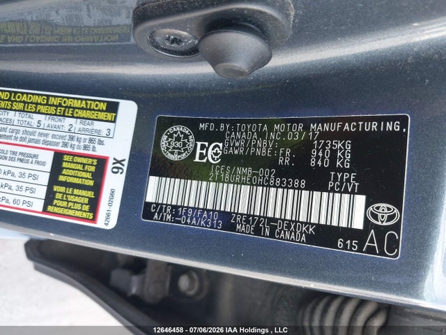 2017 Toyota Corolla Ce მანქანა იყიდება აუქციონზე, vin: 2T1BURHE0HC883388, აუქციონის ნომერი: 12646458
