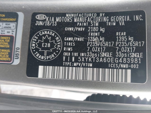Aukcja sprzedaży 2014 Kia Sorento Lx/se, vin: 5XYKT3A60EG483981, numer aukcji: 12637711