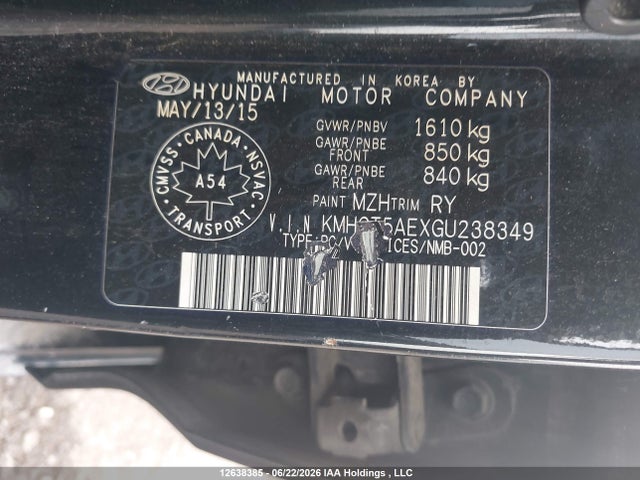 2016 Hyundai Accent L მანქანა იყიდება აუქციონზე, vin: KMHCT5AEXGU238349, აუქციონის ნომერი: 12638385