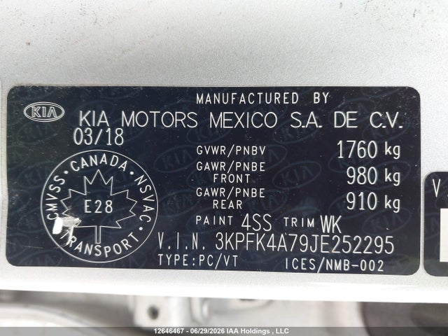 Продаж на аукціоні авто 2018 Kia Forte Lx/lx+, vin: 3KPFK4A79JE252295, номер лоту: 12646467