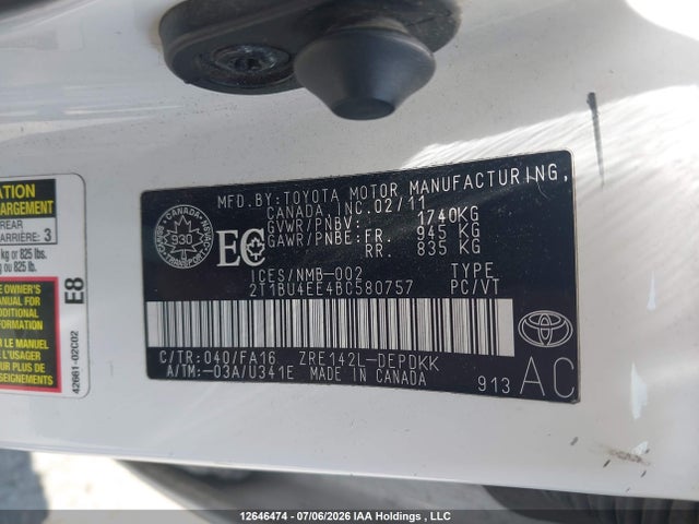 Продаж на аукціоні авто 2011 Toyota Corolla S/le, vin: 2T1BU4EE4BC580757, номер лоту: 12646474