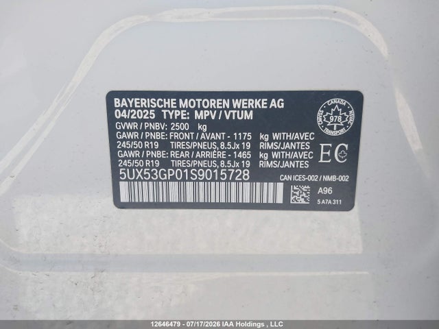 Aukcja sprzedaży 2025 Bmw X3 3.0i, vin: 5UX53GP01S9015728, numer aukcji: 12646479