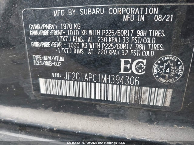 Subaru Crosstrek Premium 2021 JF2GTAPC1MH394306 Image 9