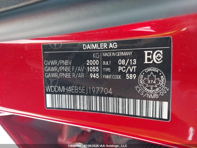 12646495 :رقم المزاد ، WDDMH4EB5EJ197704 vin ، 2014 Mercedes-benz B250 مزاد بيع