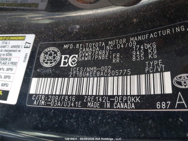 2010 Toyota Corolla Ce მანქანა იყიდება აუქციონზე, vin: 2T1BU4EE8AC205775, აუქციონის ნომერი: 12619531