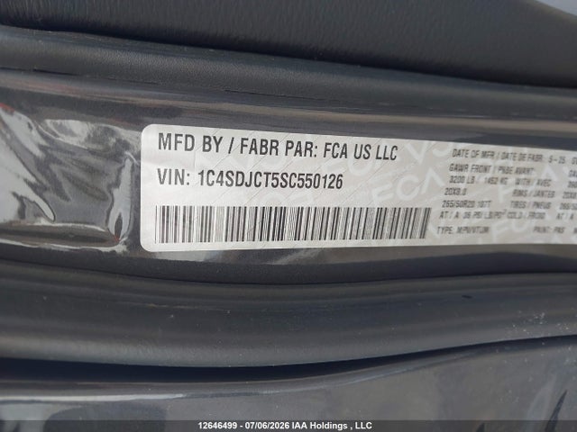 2025 Dodge Durango R/t მანქანა იყიდება აუქციონზე, vin: 1C4SDJCT5SC550126, აუქციონის ნომერი: 12646499
