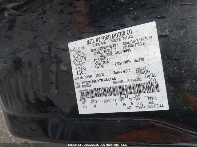 12633133 :رقم المزاد ، 1FTZR45E37PA84146 vin ، 2007 Ford Ranger Fx4/lvl Ii/fx4/off-rd/sport/xl/xlt مزاد بيع
