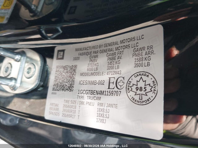 12646503 :رقم المزاد ، 1GCGTBEN4M1159707 vin ، 2021 Chevrolet Colorado Wt مزاد بيع